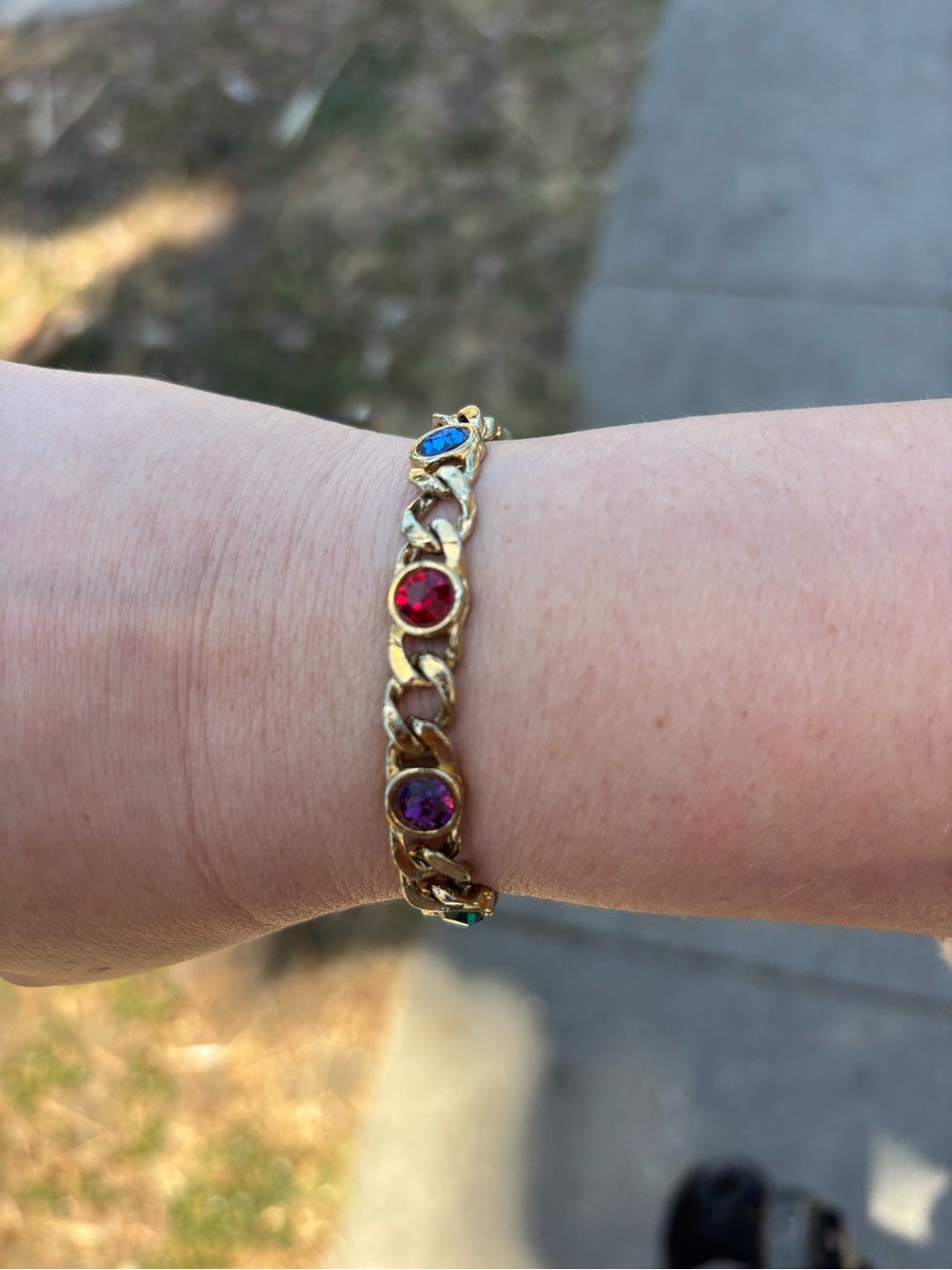 Vintage Multicolor Rhinestone Curb Link Bracelet
